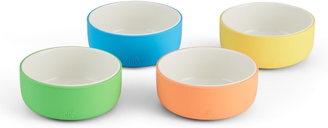 Elk and Friends Kids Porcelain Bowls with Silicone Sleeve | Kids/Toddler/Baby Feeding | Microwave & Dishwasher Safe | Non slip | Cereal/Soup/Snack Dishes & Dinnerware