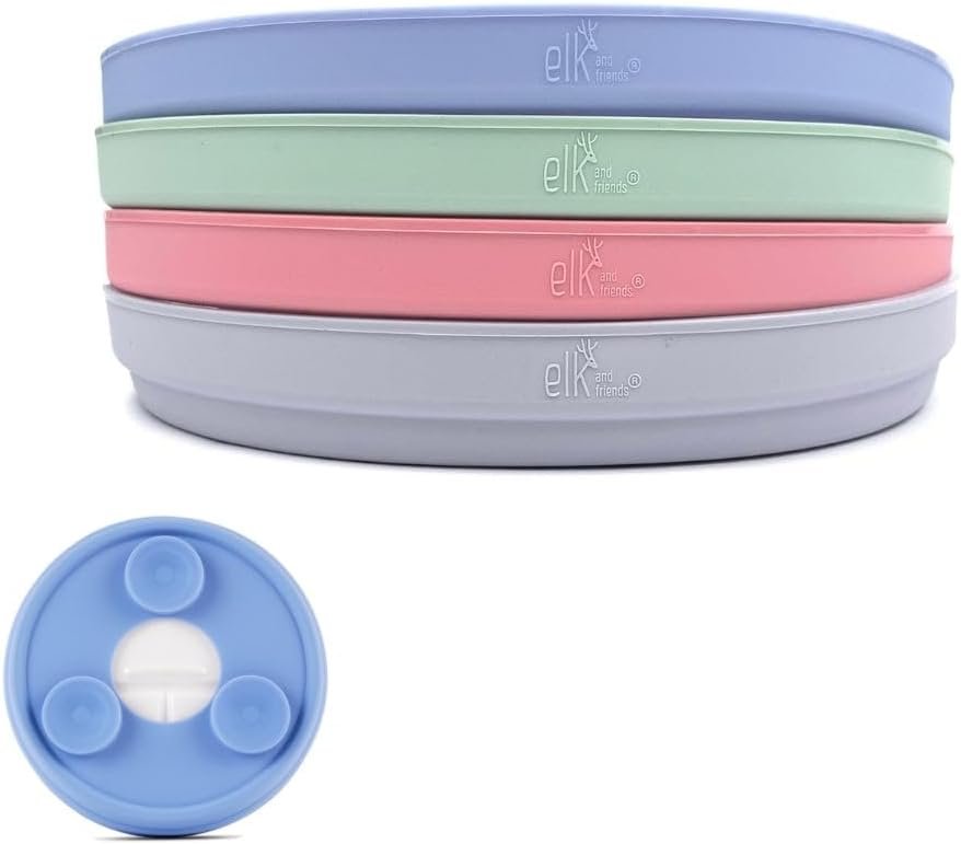 Elk and Friends Kids 6.7″ Porcelain Plate Silicone Suction Sleeves | Microwave & Dishwasher Safe