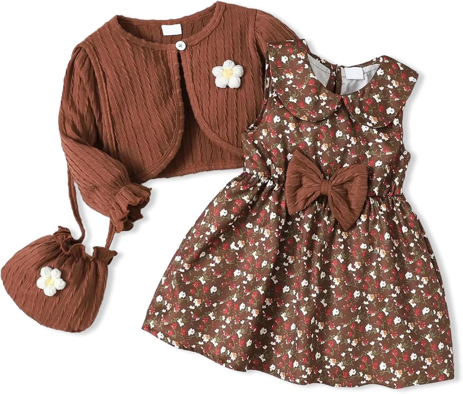 Baby Girl Clothes Toddler Dresses Infant Fall Winter Outfits Little Coat Princess Cardigan Dress Set +Cute Bag